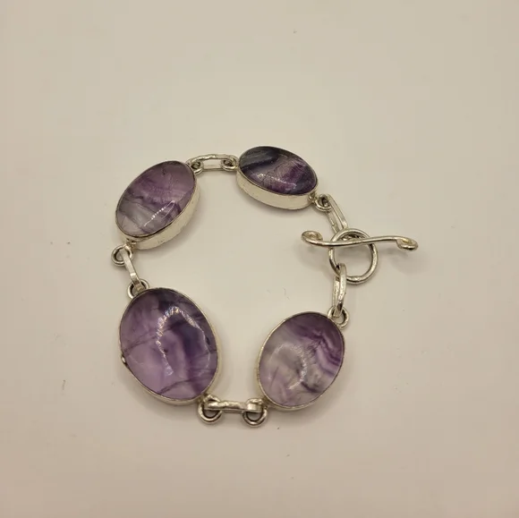 Modern Purple Fluorite Sterling Silver Link Bracelet